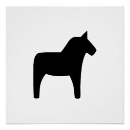 Dala Caballo negro sobre Poster blanco brillante