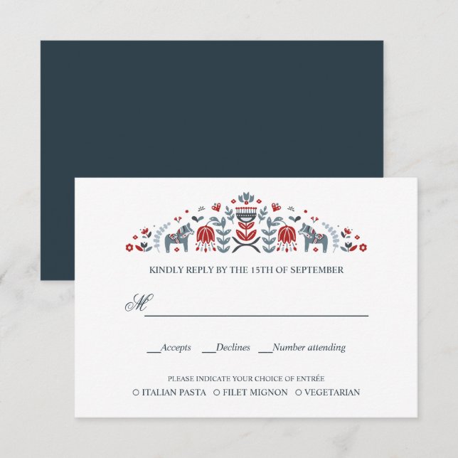 Dala Escandinava Caballo WEDDING RSVP COMAL CHOIE (Anverso / Reverso)