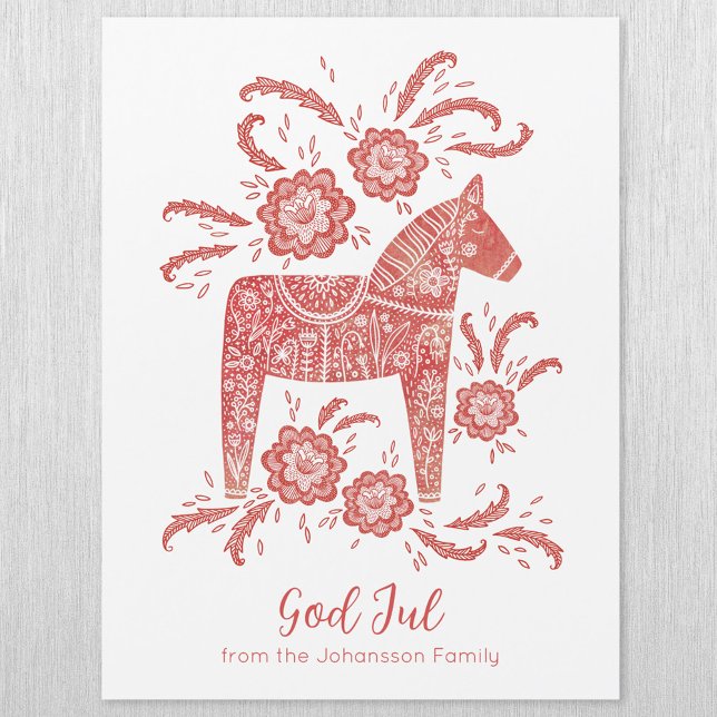 Dala Sueca Horse God Jul Magnetic Holiday Card (Swedish Dala Horse God Jul personalized magnetic holiday card)