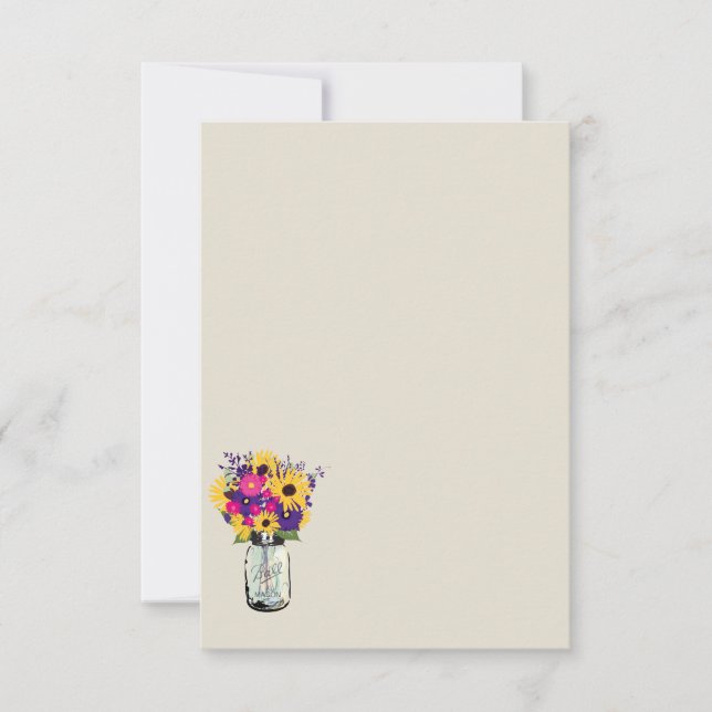 Dalias y Girasoles en Tarros de Mason | Tarjeta de (Anverso)