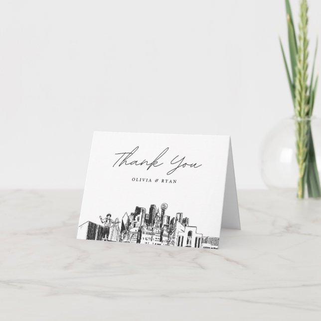 Dallas City Skyline Sketch Blank Tarjeta de agrade (Anverso)