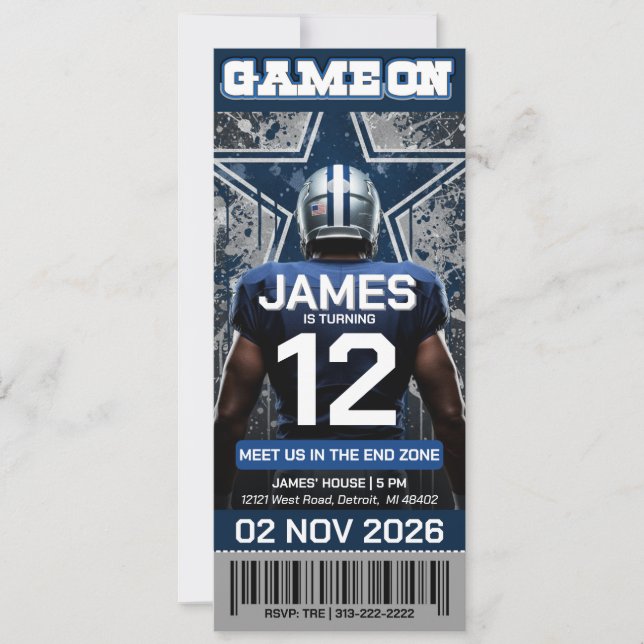 Dallas Football Ticket Birthday Invitation (Anverso)