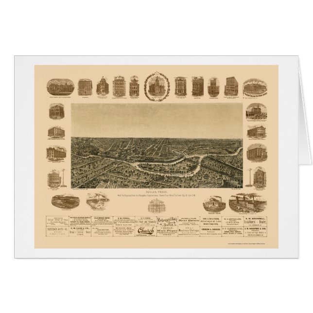 Dallas, mapa panorámico de TX - 1892 (Anverso (Horizontal))