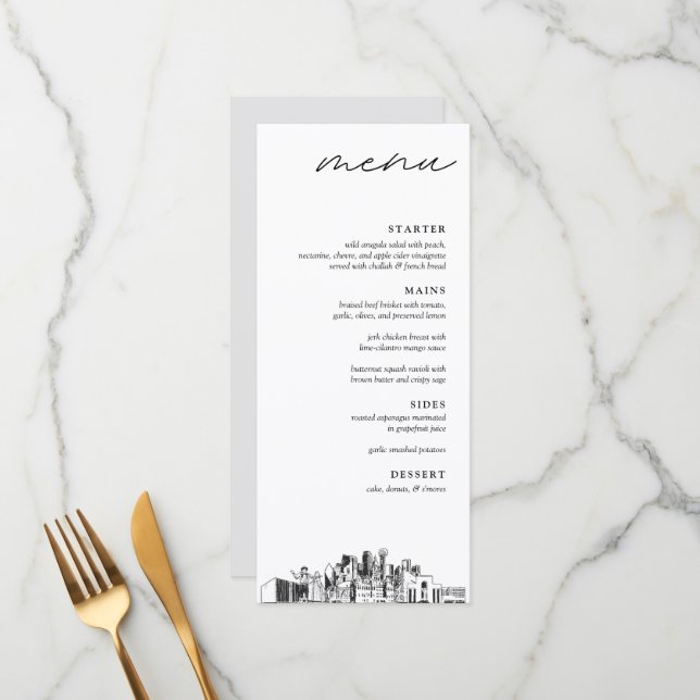 Dallas Skyline Boda Dinner Menu (Anverso/Reverso In Situ)