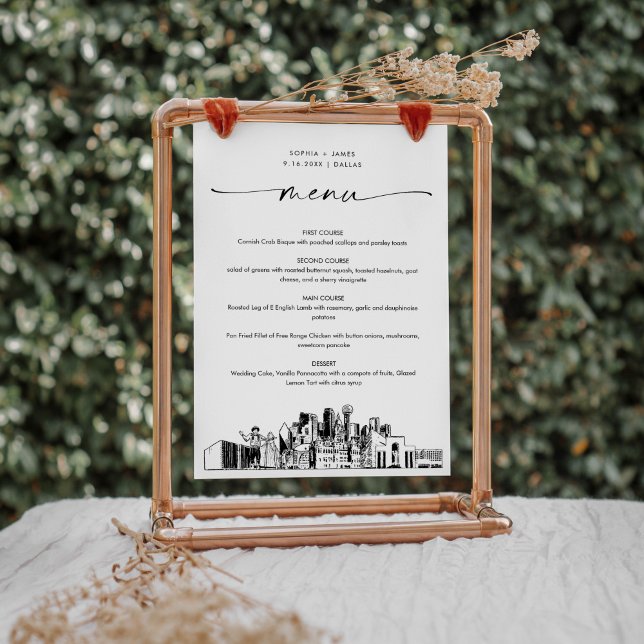 Dallas Skyline Boda Dinner Menu Card 5x7 (Subido por el creador)