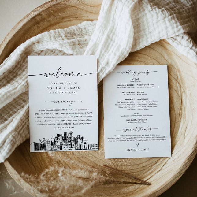 Dallas Skyline Wedding Program Tarjeta plana 5x7 (Subido por el creador)