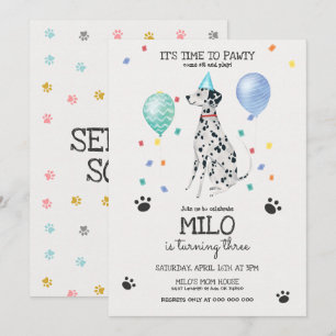 Dalmatian deja azul a la invitación de cumpleaños