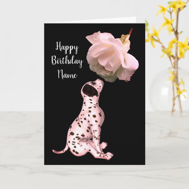 Dalmatian Puppy Y Rosa Personalizan La Tarjeta De  (flor amarilla)