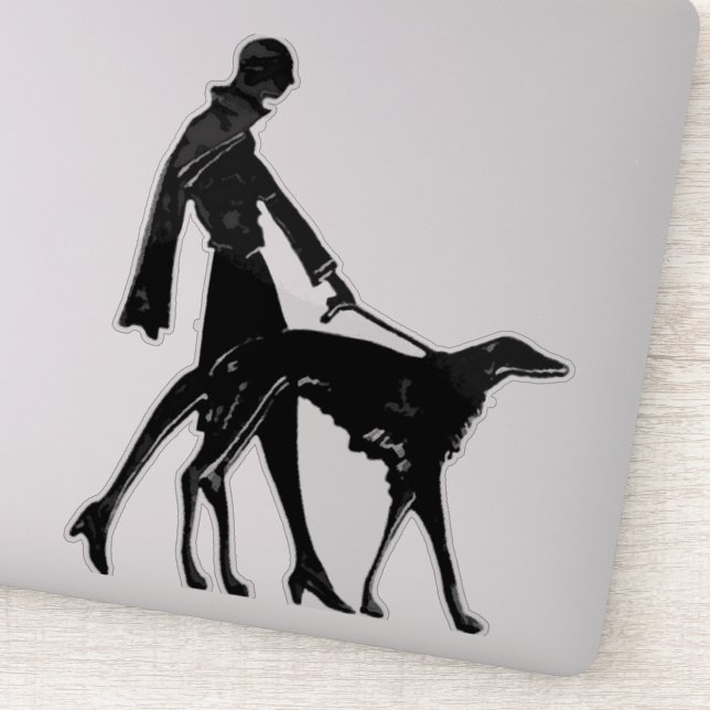 Dama Art Déco y Borzoi Calcomanía de Vinilo Recort (Detalle)