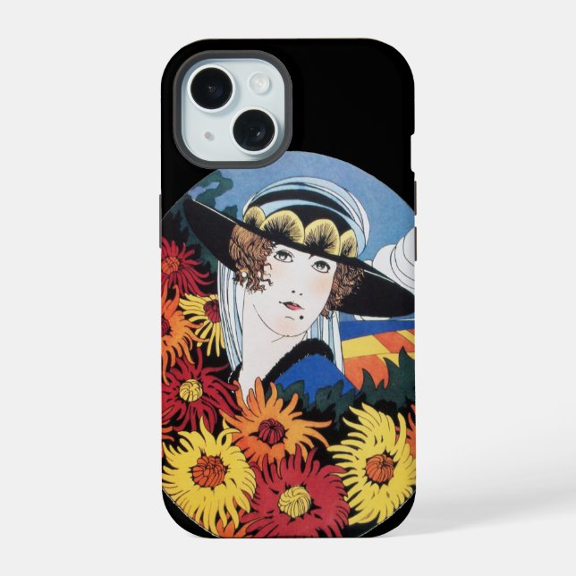 Dama con flores de crisantemo, negro (Reverso )