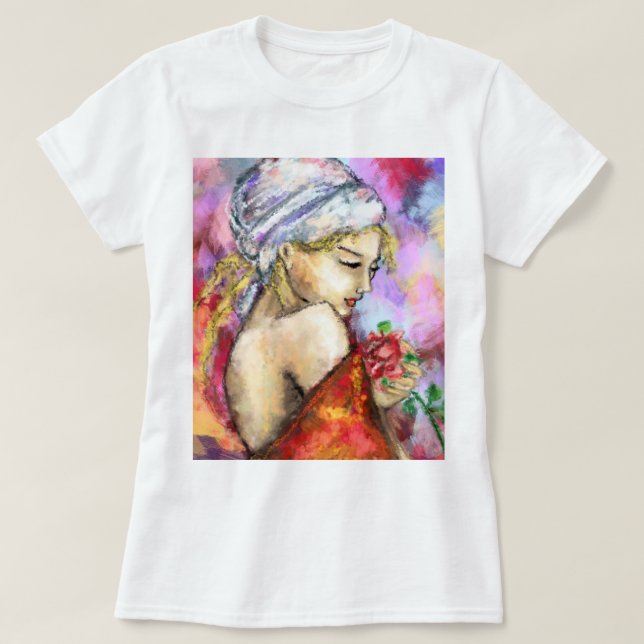Dama con pintura de camiseta Rosa (Diseño del anverso)