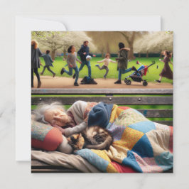 Dama de casa tocando en un banco de un parque