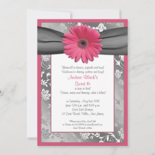Dama de color rosa y gris dulce 16 Invitación de c