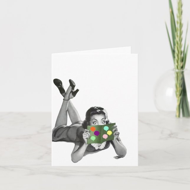 Dama de época retro con tarjeta Fiesta de globo en (Anverso)