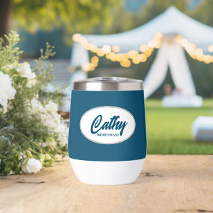 Dama de honor de boda con nombre estilizado azul t