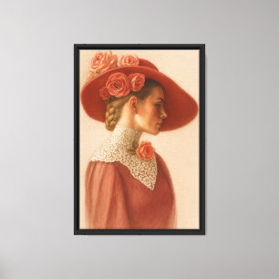Dama de la Vintage en la impresión de arte de tela