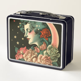 Dama de luna y flores de estilo Art Deco retro