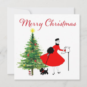 Dama de Navidad de 1950 con perro