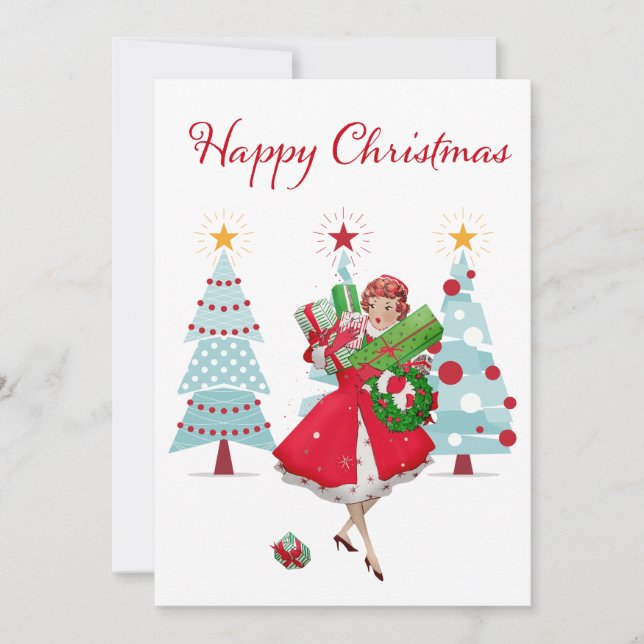Dama de Navidad Vintage de 1950 con regalos  (Anverso)