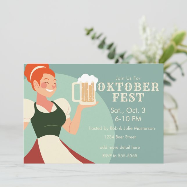 Dama de Oktoberfest con invitación a la cerveza (Anverso de pie)