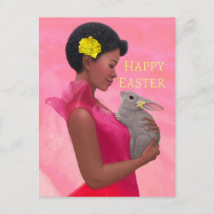 "Dama de Pascua con conejo". Postal