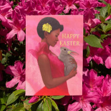 "Dama de Pascua con conejo". Tarjeta de felicitaci