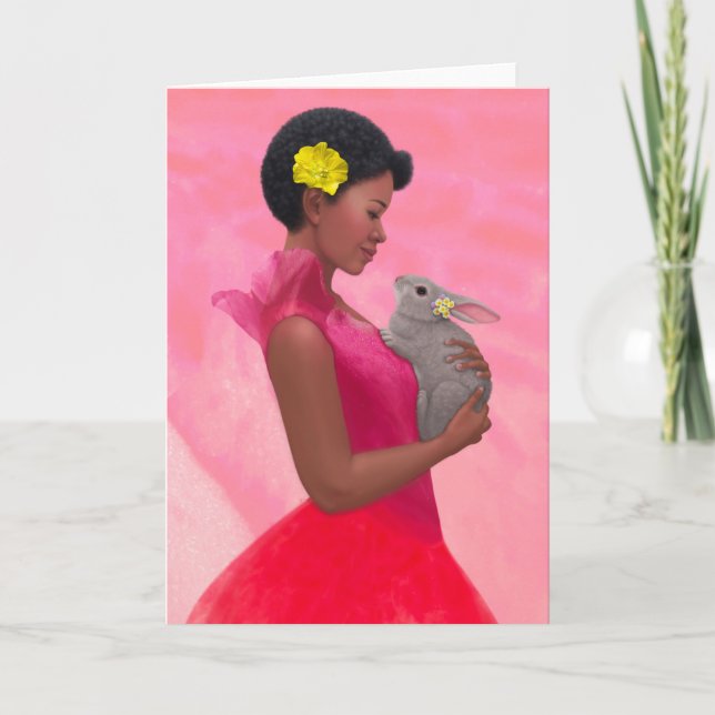 "Dama de primavera con conejo." Tarjeta de felicit (Anverso)