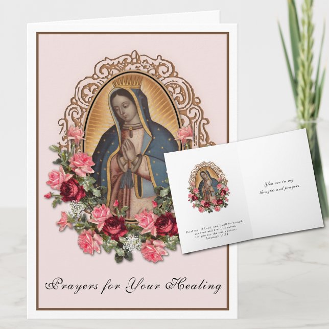 Dama religiosa de Guadalupe para tarjeta de curaci (Our Lady of Guadalupe Healing Prayer Greeting Get Well card)