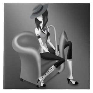 Dama Saxofonista - Baldosa Decorativa Inspirada en