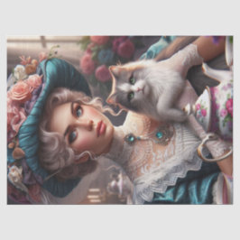 Dama victoriana con Gorra azul y papel de gato