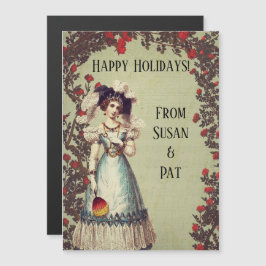 Dama victoriana en el jardín de la rosa roja con v