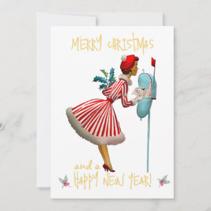Dama vintage de Navidad saludo de Feliz Navidad