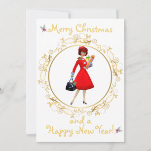 Dama vintage de Navidad saludo de Feliz Navidad