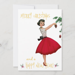 Dama vintage de Navidad saludo de Feliz Navidad