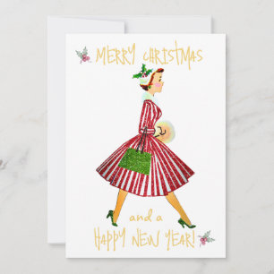 Dama vintage de Navidad saludo de Feliz Navidad