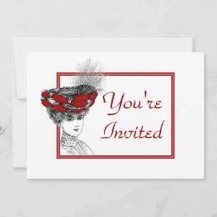 Dama Vintage En Invitación Gorra Rojo