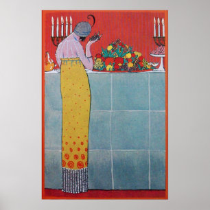 DAMA Y FRUTAS MESA CONJUNTO ARTE DECO BELLEZA MODA