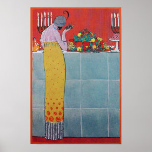 DAMA Y FRUTAS MESA CONJUNTO ARTE DECO BELLEZA MODA