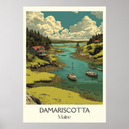 Damariscotta ME Vintage River Boats Arte costero