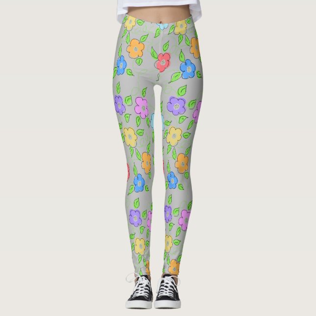 Damas Coloridas Flores Leggings (Anverso)