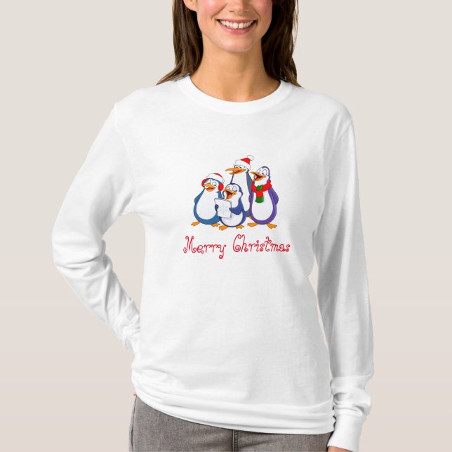 Damas Pingüinos Feliz Camisa de Navidad (Anverso)