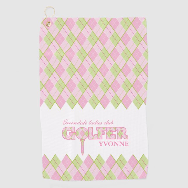 Damas rosas golfer argyle toalla personalizada (Anverso)