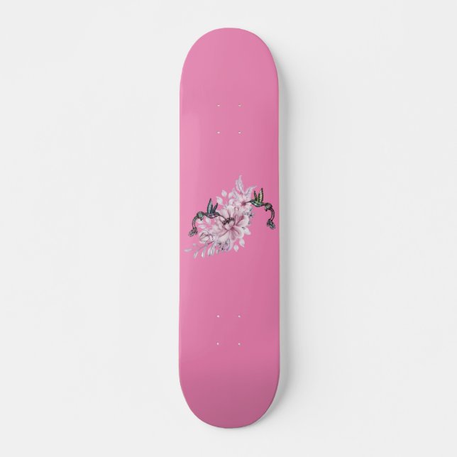 Damas y Chicas Skateboard Floral Hummingbirds Rosa (Anverso )