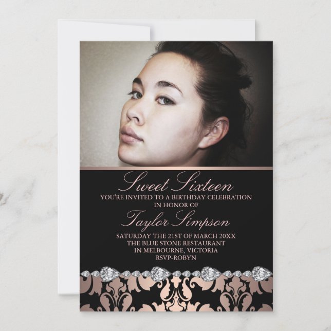Damas y diamantes dulces16 Invitación de cumpleaño (Anverso)