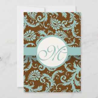 Damasco azul Aqua en la invitación a la boda marró