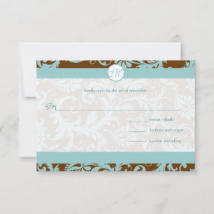 Damasco azul Aqua en la invitación a la boda marró
