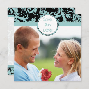 Damasco azul Aqua en la invitación a la boda negra