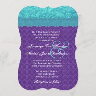 Damasco azul Aqua y plantilla de Boda púrpura A06