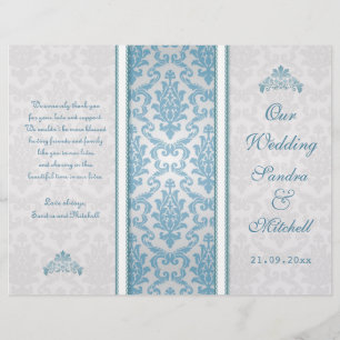 Damasco azul claro en el programa de boda de plata