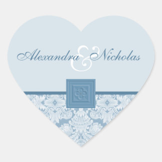 Damasco azul con pegatinas de casamiento cruzado d